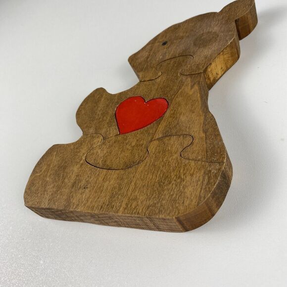 VTG Handmade Stained Wooden Bear Jigsaw Puzzle Figurine Retro Decor 7" x  5.25" - Picture 7 of 7